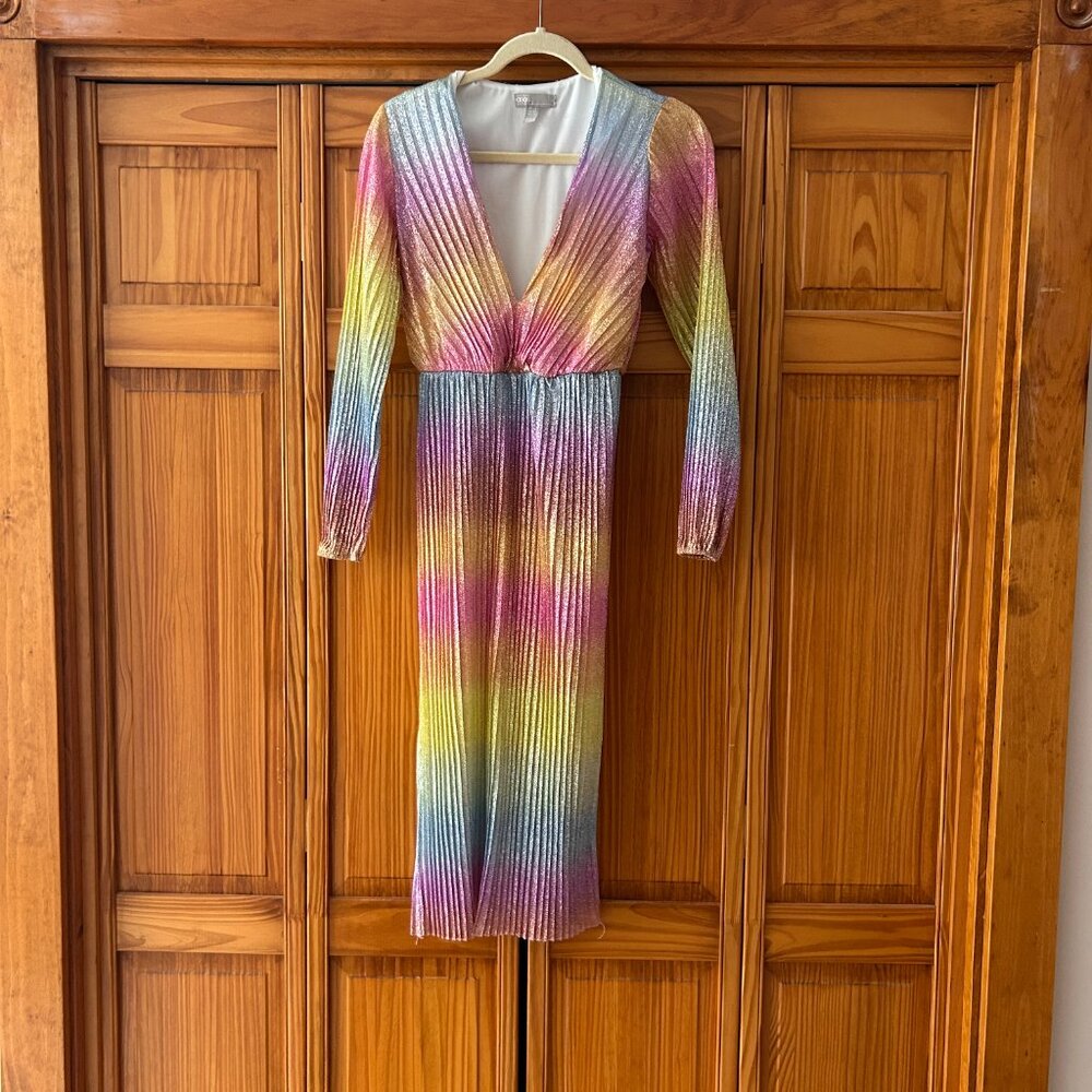 ASOS Glitter Ombré Rainbow Midi Dress Long Sleeves